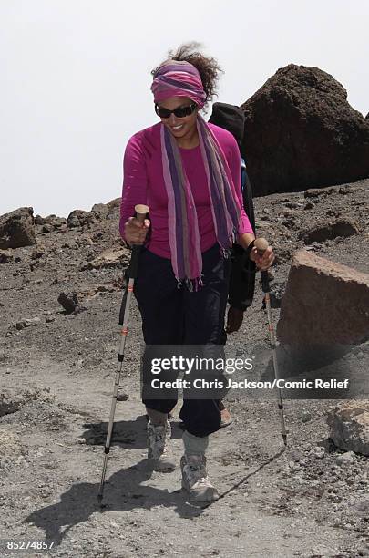 Alesha Dixon treks on day six day of The BT Red Nose Climb of Kilimanjaro on March 5, 2009 near Arusha, Tanzania. Celebrities Ronan Keating, Gary...