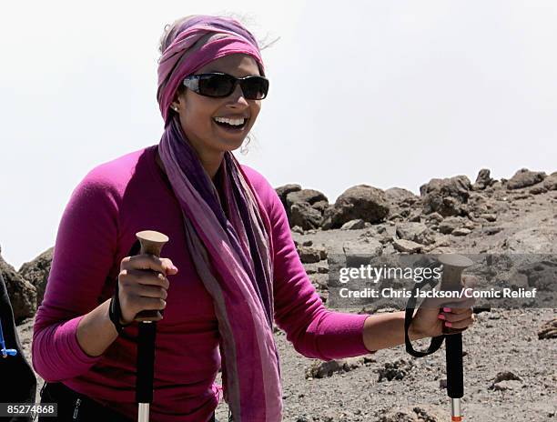 Alesha Dixon treks on day six day of The BT Red Nose Climb of Kilimanjaro on March 5, 2009 near Arusha, Tanzania. Celebrities Ronan Keating, Gary...