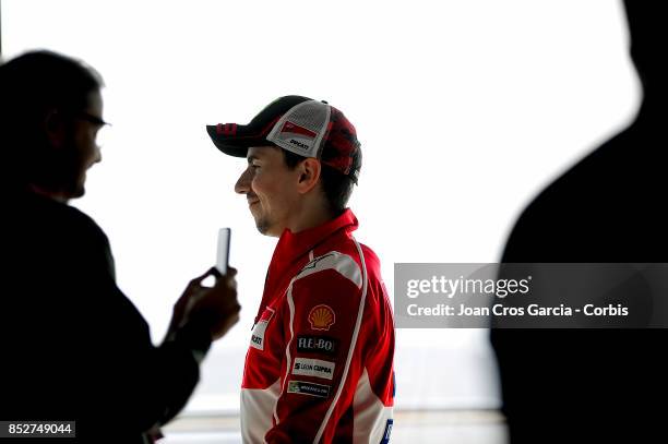 The Spanish rider Jorge Lorenzo of Ducati Team, going to the press conference after the Gran Premio Movistar de Aragón Qualifying on September 23,...