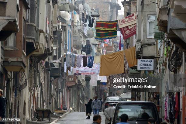 The neighborhood of Tarlabasi in Istanbul. Market in the neighbourhood of Tarlabasi, in the Beyoglu district in Istanbul on October 14, 2014 in...