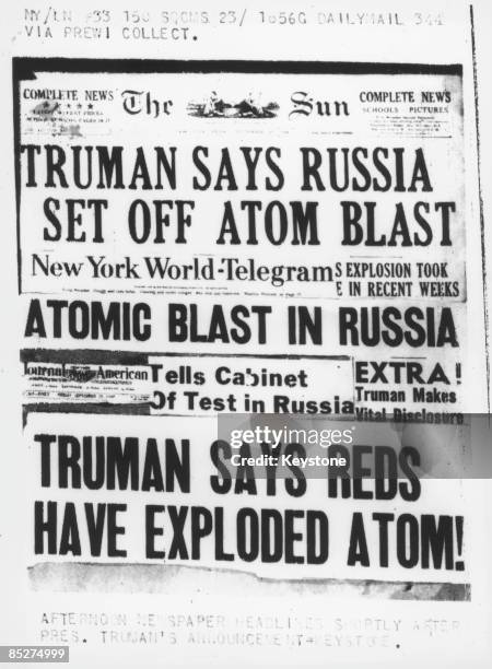 Selection of US newspaper headlines on President Truman's announcement that Soviet Union had conducted its first nuclear weapon test, 24th September...