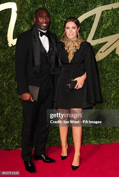 Sol Campbell and Fiona Barrett arriving for the 2013 British Fashion Awards, at The London Coliseum, St Martin's Lane, London.