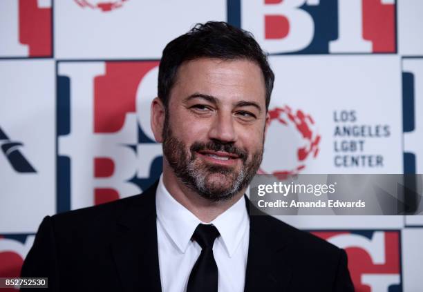 Talk show host Jimmy Kimmel arrives at the Los Angeles LGBT Center's 48th Anniversary Gala Vanguard Awards at The Beverly Hilton Hotel on September...