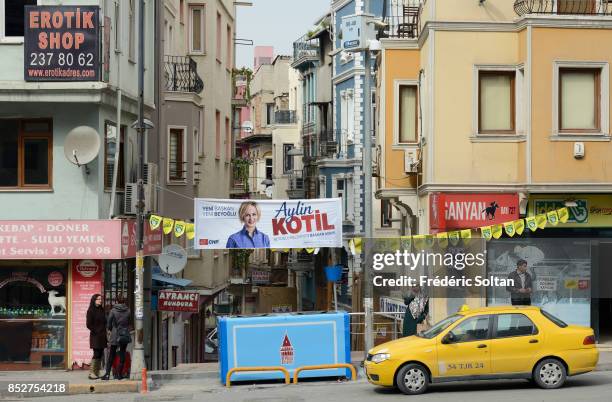 The neighborhood of Tarlabasi in Istanbul. Market in the neighbourhood of Tarlabasi, in the Beyoglu district in Istanbul on October 14, 2014 in...