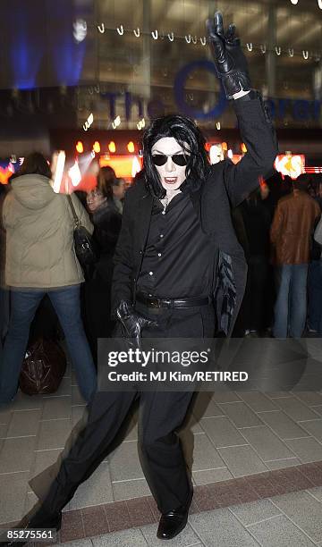 Michael Jackson look-alike wait to see Michael Jackson announce plans for Summer residency at the O2 Arena at a press conference held at the O2 Arena...