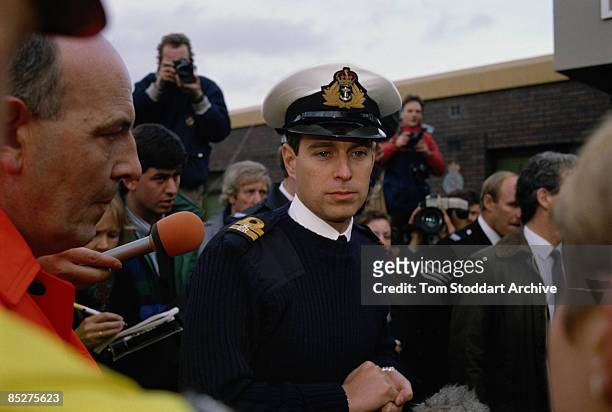 Prince Andrew, the Duke of York, visits Lockerbie in Scotland after the bombing of Pan Am flight 103, December 1988.
