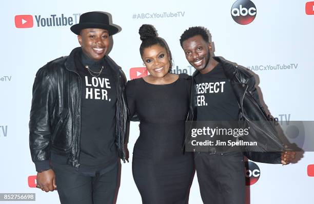 Actors Marcel Spears, Yvette Nicole Brown, Bernard David Jones attend the ABC Tuesday Night Block Party event at Crosby Street Hotel on September 23,...