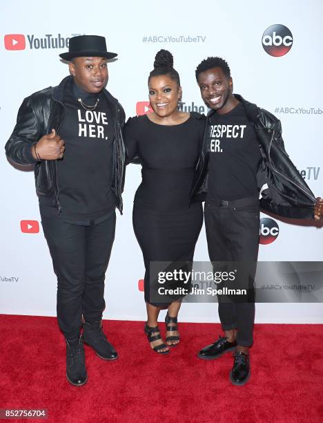 Actors Marcel Spears, Yvette Nicole Brown, Bernard David Jones attend the ABC Tuesday Night Block Party event at Crosby Street Hotel on September 23,...