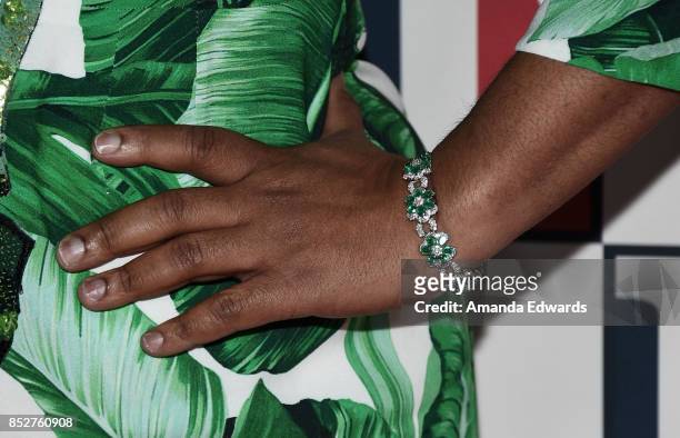 Producer Shonda Rhimes, bracelet detail, arrives at the Los Angeles LGBT Center's 48th Anniversary Gala Vanguard Awards at The Beverly Hilton Hotel...