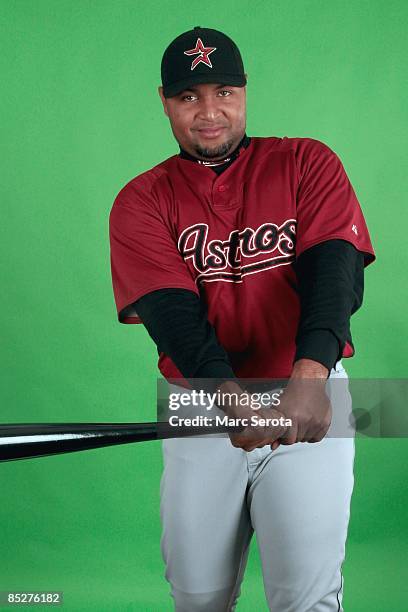 Outfielder Carlos Lee of the Houston Astros poses during photo day at Astros spring training complex on February 21, 2009 in Kissimmee, Florida....