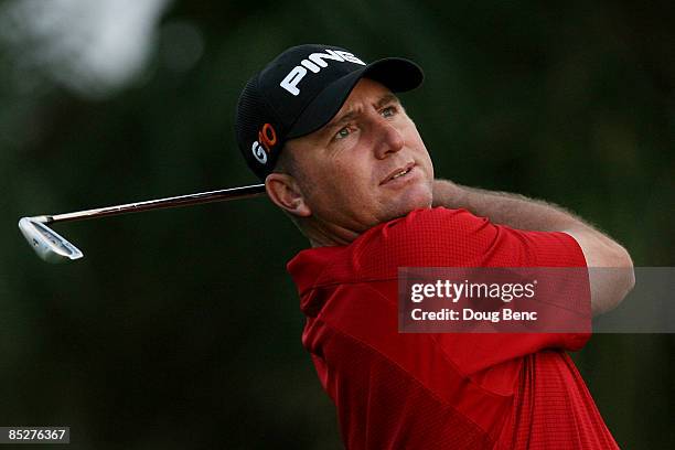 Bill Lunde follows his tee shot on the seventh hole during the first round of The Honda Classic at PGA National Resort and Spa on March 5, 2009 in...