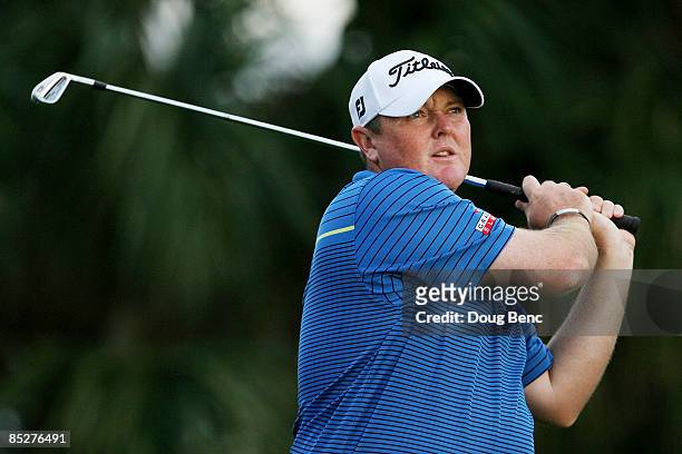 Jarrod Lyle follows his tee shot on the seventh hole during the first round of The Honda Classic at PGA National Resort and Spa on March 5, 2009 in...