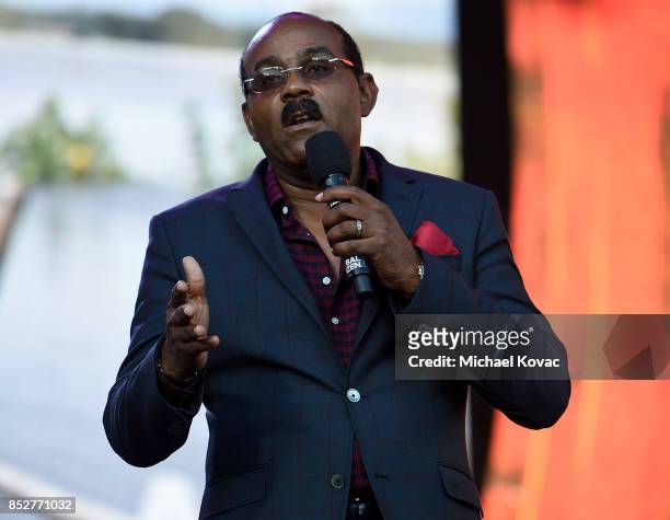 Prime Minister of Antigua and Barbuda Gaston Browne presents onstage during the 2017 Global Citizen Festival in Central Park to End Extreme Poverty...