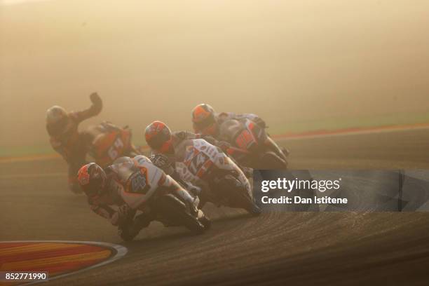 Patrik Pulkkinen of Finland and Peugeot MC Saxoprint, Tony Arbolino of Italy and SIC58 Squadra Corse, Manuel Pagliani of Italy and CIP and Bo...