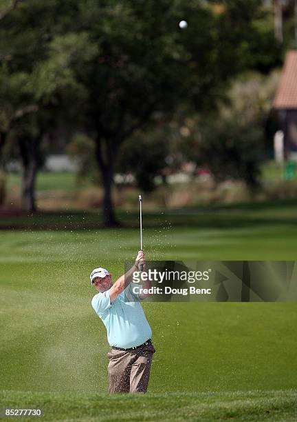 Jarrod Lyle hits out of the fairway bunker on the sixth hole during the second round of The Honda Classic at PGA National Resort and Spa on March 6,...