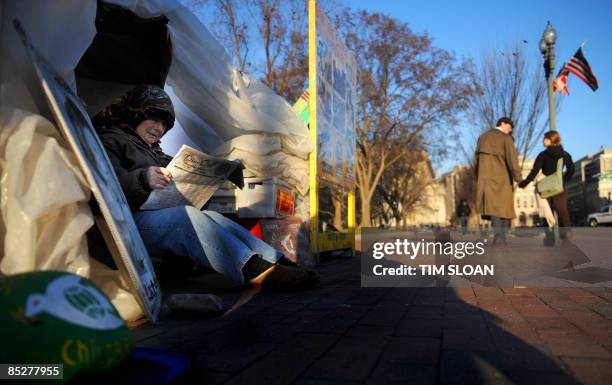 Concepcion Picciotto sits in her hut across the street from the White House March 4, 2009 in Washington, DC. Picciotto has lived in Lafayette Square...