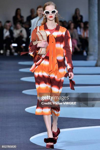 Model walks the runway at the Marco de Vicenzo Ready to Wear Spring/Summer 2018 fashion show during Milan Fashion Week Spring/Summer 2018 on...