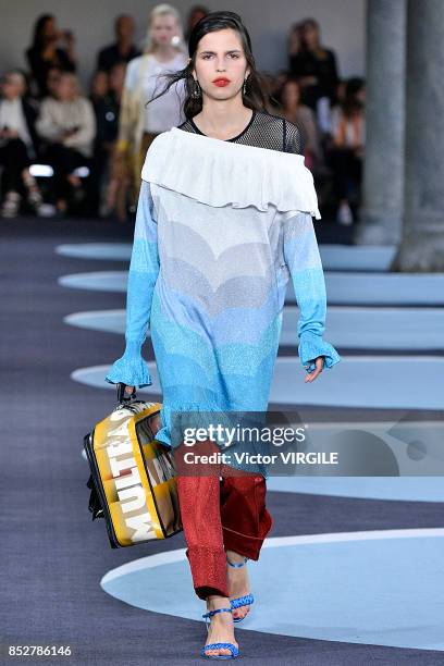 Model walks the runway at the Marco de Vicenzo Ready to Wear Spring/Summer 2018 fashion show during Milan Fashion Week Spring/Summer 2018 on...