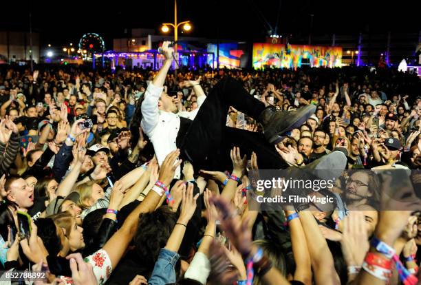 Taylor Rice of Local Natives performs on Huntridge Stage during day 2 of the 2017 Life Is Beautiful Festival on September 23, 2017 in Las Vegas,...