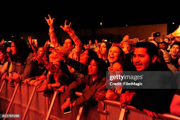 Festivalgoers watch Local Natives perform on Huntridge Stage during day 2 of the 2017 Life Is Beautiful Festival on September 23, 2017 in Las Vegas,...