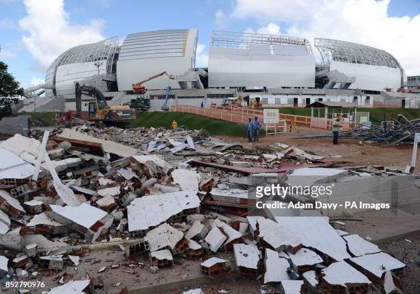 Work goes on at the Estadio das Dunas, Natal, Brazil.
