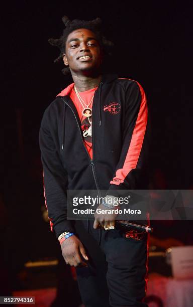 Rapper Kodak Black performs during the Nick Cannon's Wild N Out Tour at CFE Arena on September 23, 2017 in Orlando, Florida. Nick Cannon and the...