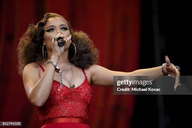 Singer Andra Day performs onstage during the 2017 Global Citizen Festival in Central Park to End Extreme Poverty by 2030 at Central Park on September...