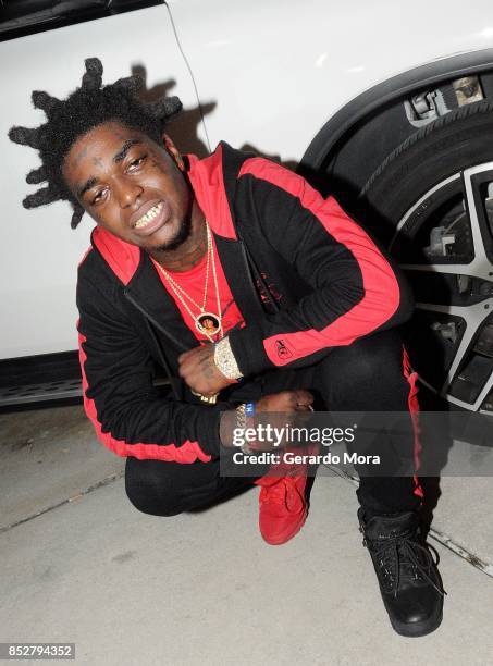 Rapper Kodak Black poses during the Nick Cannon's Wild N Out Tour at CFE Arena on September 23, 2017 in Orlando, Florida. Nick Cannon and the members...