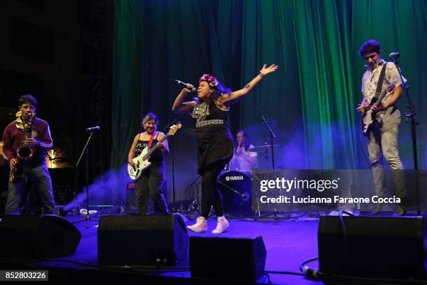 Downtown Boys performs onstage at The Broad on September 23, 2017 in Los Angeles, California.