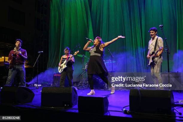 Downtown Boys performs onstage at The Broad on September 23, 2017 in Los Angeles, California.