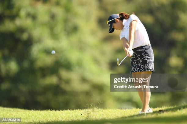 Jae-Eun Chung of South Korea hits her second shot on the 5th hole during the final round of the Miyagi TV Cup Dunlop Ladies Open 2017 at the Rifu...