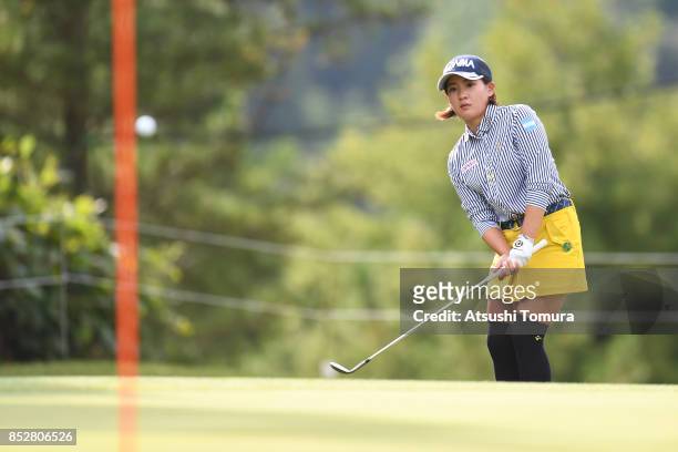 Kana Nagai of Japan chips onto the 1st green during the final round of the Miyagi TV Cup Dunlop Ladies Open 2017 at the Rifu Golf Club on September...