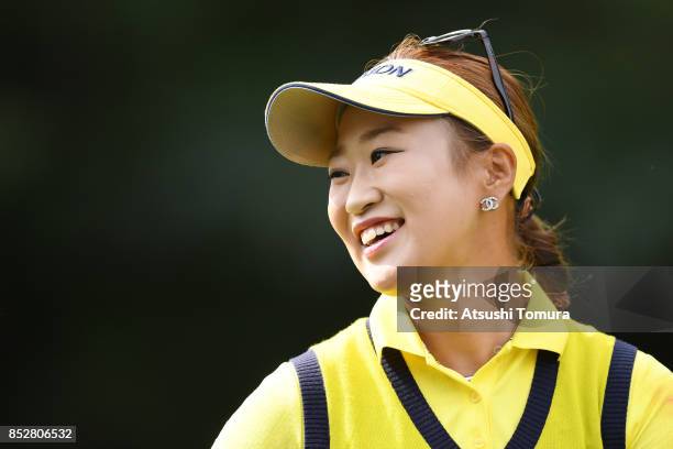 Sakura Kito of Japan smiles during the final round of the Miyagi TV Cup Dunlop Ladies Open 2017 at the Rifu Golf Club on September 24, 2017 in Rifu,...