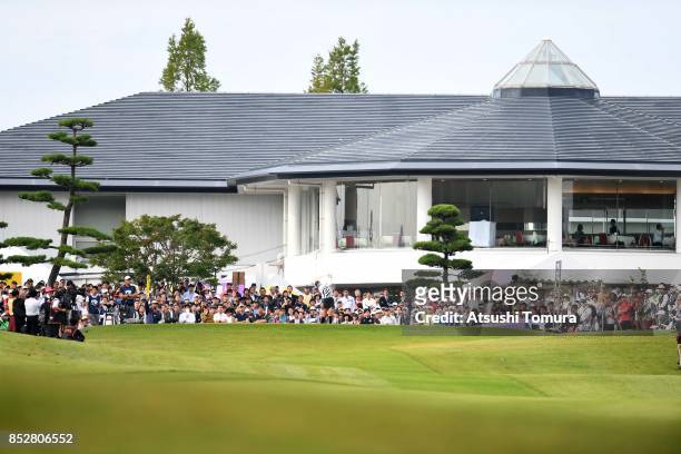 Shin-Ae Ahn of South Korea hits her tee shot on the 1st hole during the final round of the Miyagi TV Cup Dunlop Ladies Open 2017 at the Rifu Golf...
