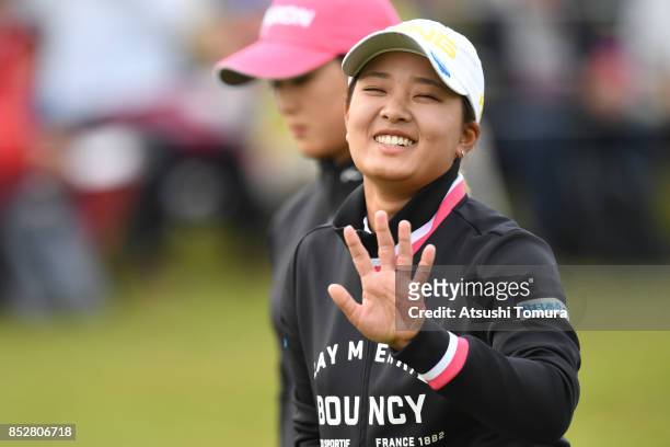 Ai Suzuki of Japan smiles during the final round of the Miyagi TV Cup Dunlop Ladies Open 2017 at the Rifu Golf Club on September 24, 2017 in Rifu,...
