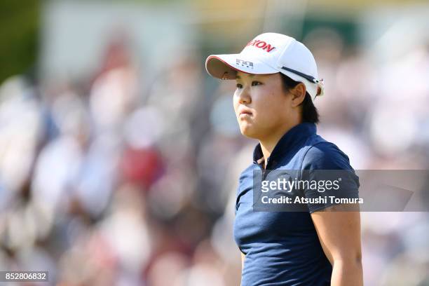 Nasa Hataoka of Japan looks on after winning the Miyagi TV Cup Dunlop Ladies Open 2017 at the Rifu Golf Club on September 24, 2017 in Rifu, Miyagi,...