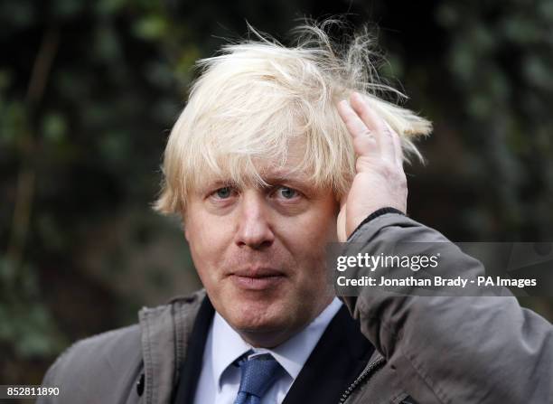 Mayor of London Boris Johnson at Wandsworth Bridge at the launch of the expansion of the Barclays Cycle Hire scheme to Wandsworth Town, south London.