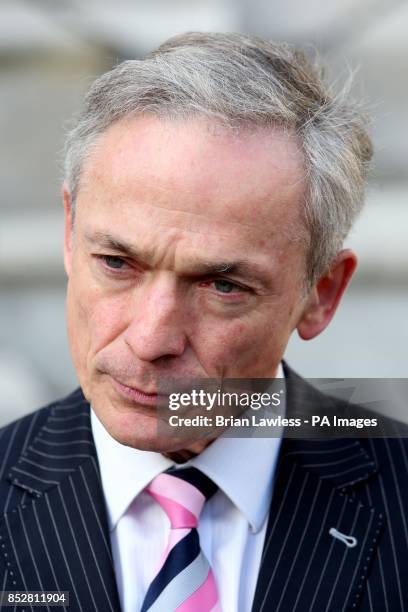 Minister for Jobs, Enterprise and Innovation, Richard Bruton at Government Buildings speaking to media as part of day-long briefings to mark the exit...