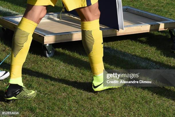 Shoes of Edinson Cavani of PSG during the Ligue 1 match between Montpellier Herault SC and Paris Saint Germain at Stade de la Mosson on September 23,...