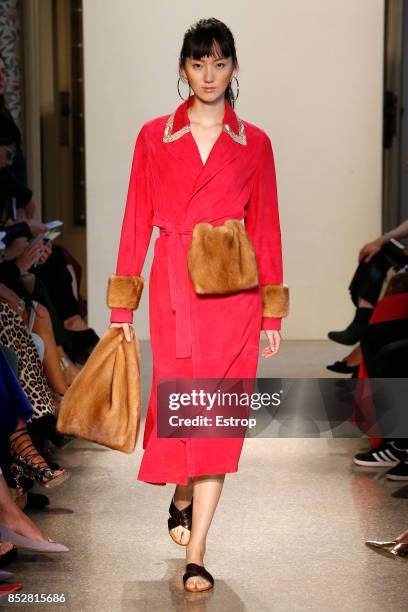 Model walks the runway at the Simonetta Ravizza show during Milan Fashion Week Spring/Summer 2018 on September 23, 2017 in Milan, Italy.