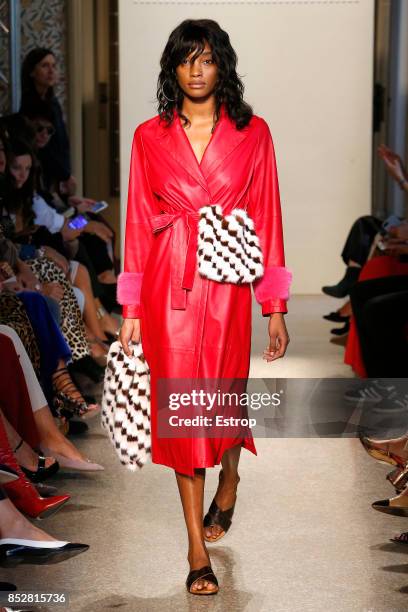 Model walks the runway at the Simonetta Ravizza show during Milan Fashion Week Spring/Summer 2018 on September 23, 2017 in Milan, Italy.