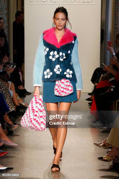 Model walks the runway at the Simonetta Ravizza show during Milan Fashion Week Spring/Summer 2018 on September 23, 2017 in Milan, Italy.