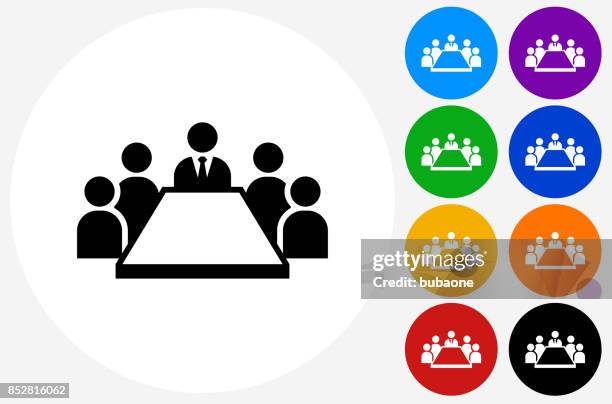 business meeting on flat round button - senior management icon stock illustrations