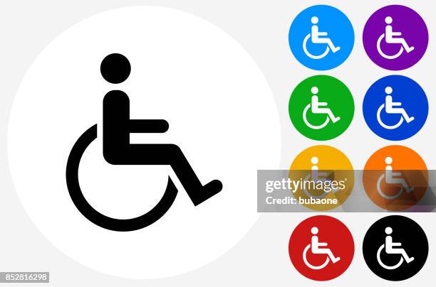 ilustrações de stock, clip art, desenhos animados e ícones de wheelchair disability on flat round button - disabled sign