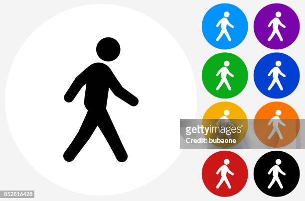 illustrations, cliparts, dessins animés et icônes de homme qui marche sur plat rond bouton - promenade