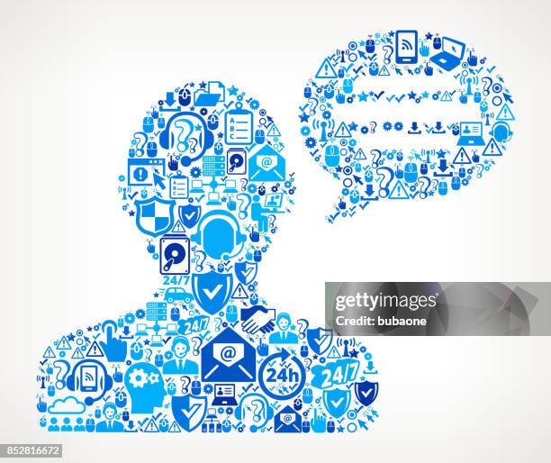 man & chatbubble tech support vector icon pattern - shielding face stock illustrations
