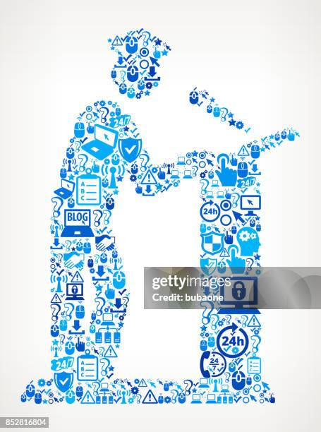 graduation tech support vector icon pattern - high school student using computer stock illustrations