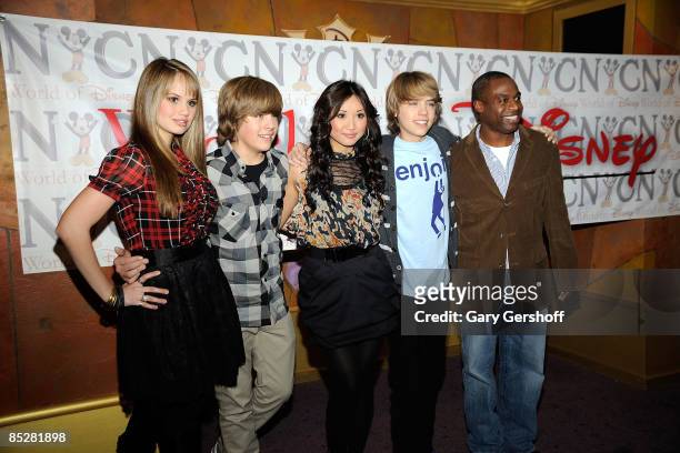 Actors Debby Ryan, Dylan Sprouse, Brenda Song, Cole Sprouse, and Phill Lewis visit The World of Disney store on March 6, 2009 in New York City.