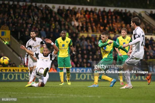 Norwich City's Gary Hooper has a shot on goal