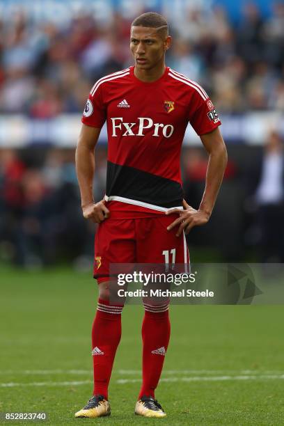 Richarlison of Watford during the Premier League match between Swansea City and Watford at Liberty Stadium on September 23, 2017 in Swansea, Wales.